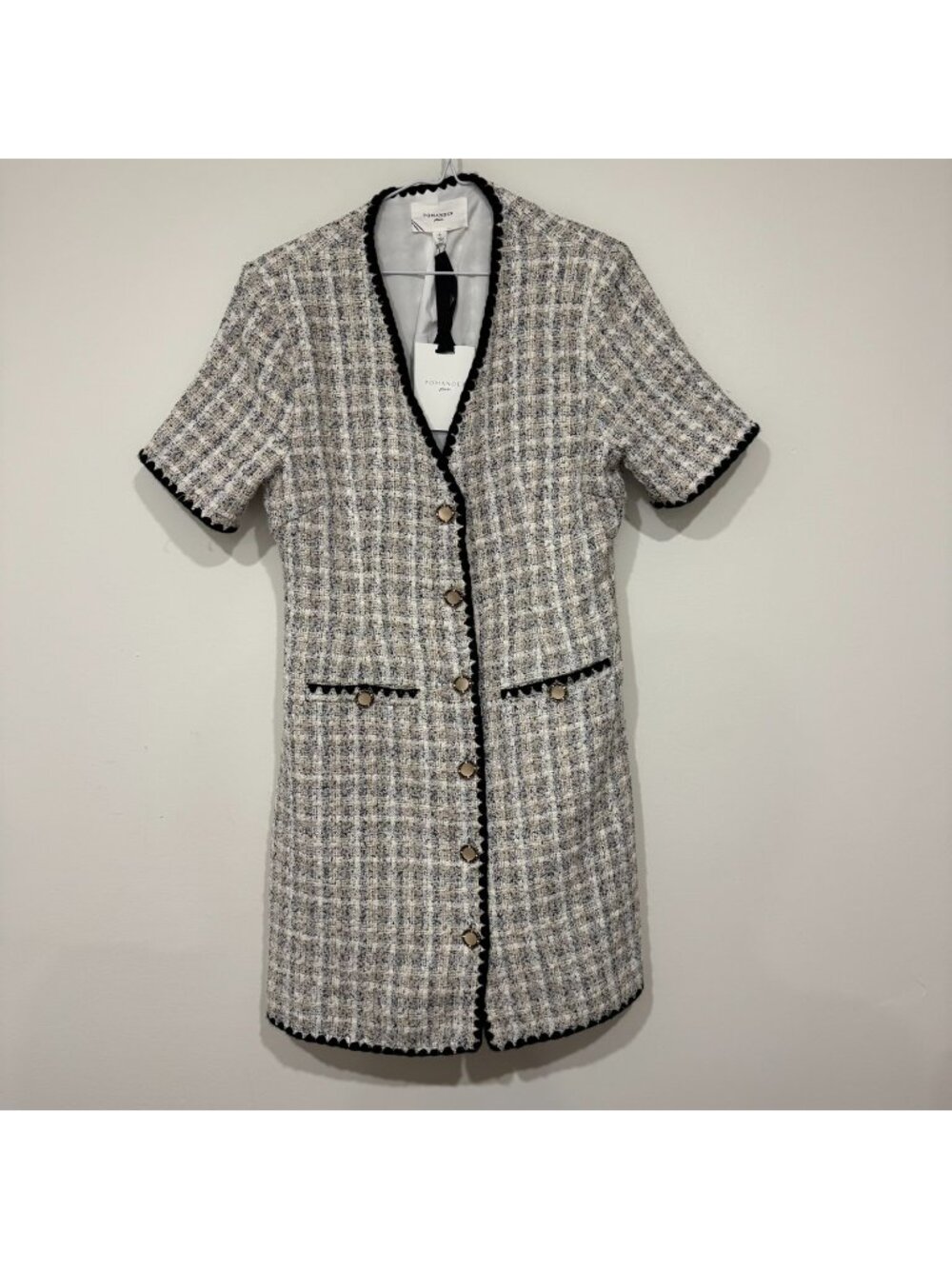Pomander Place by Tuckernuck White Tweed Josephine Dress Size L New W/ Defects